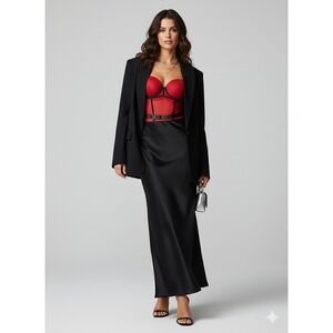 BCBGGeneration Red Mesh Fishnet Valentine Corset Teddy Bodysuit Logo Band Sz L